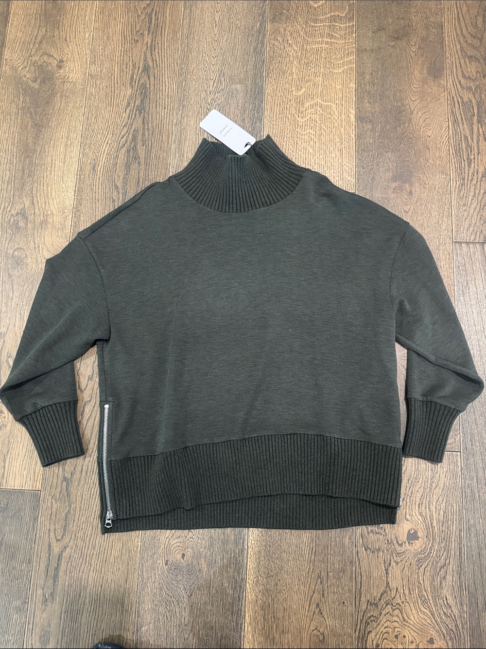Varley Olive Mock Neck Sweater with Side Zip